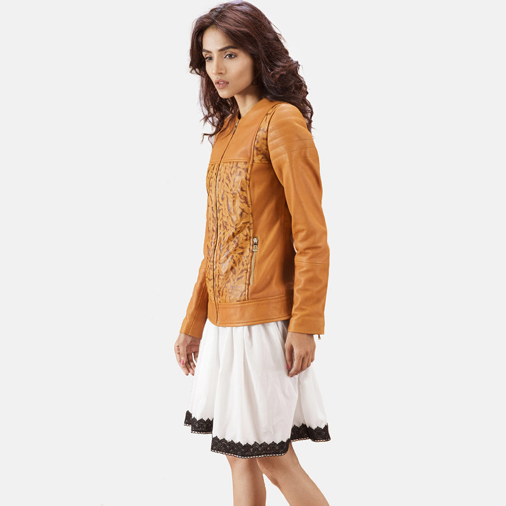 Sandy Tan Dye Leather Biker Jacket