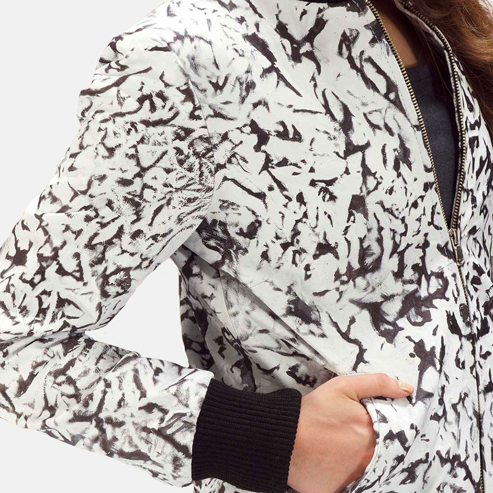 Donna Blake White Leather Bomber Jacket