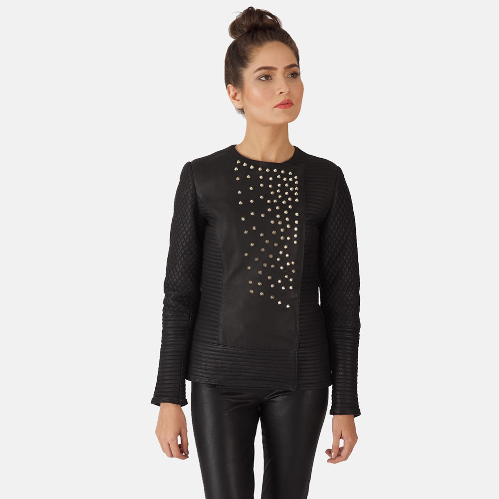 Celeste Studded Black Leather Jacket