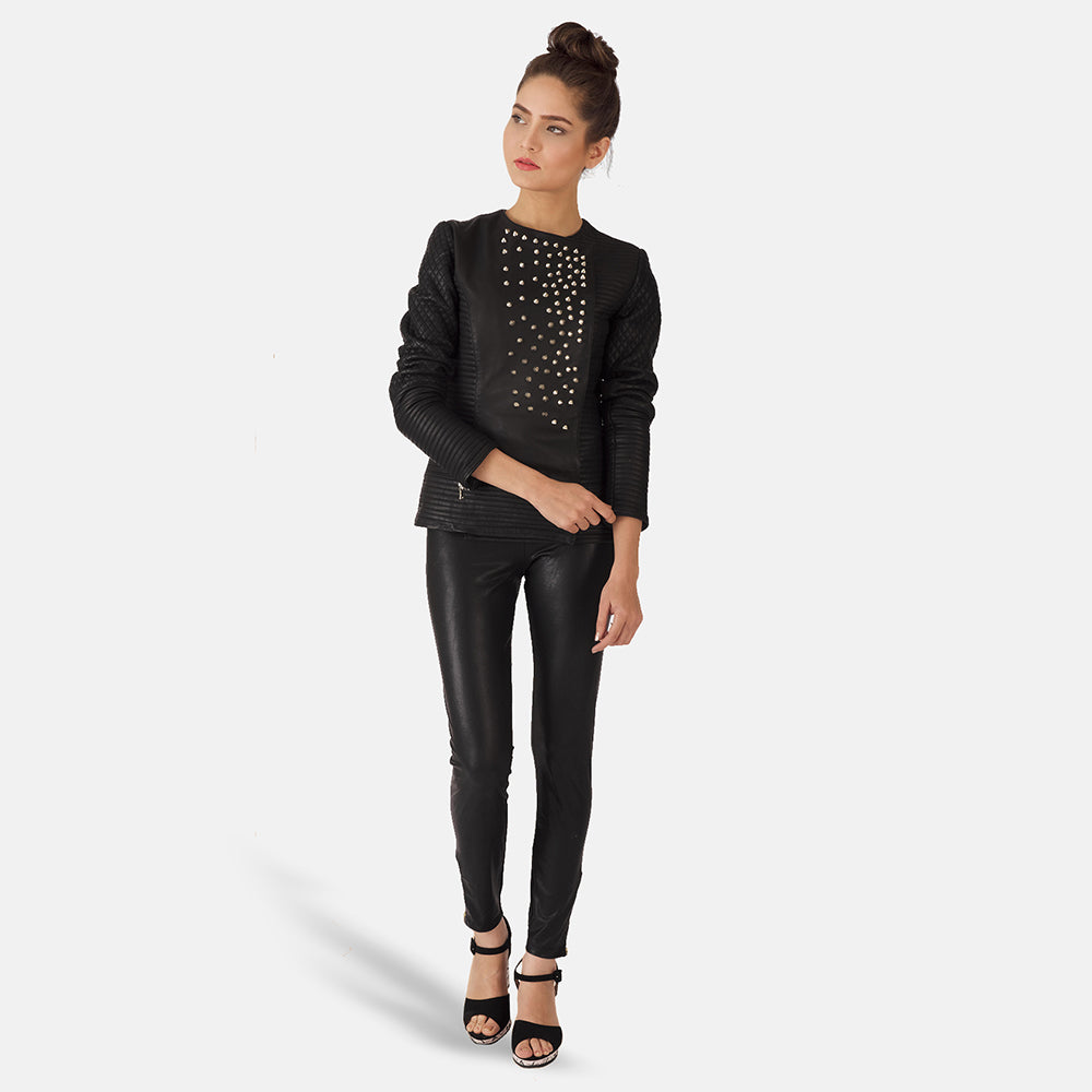Celeste Studded Black Leather Jacket