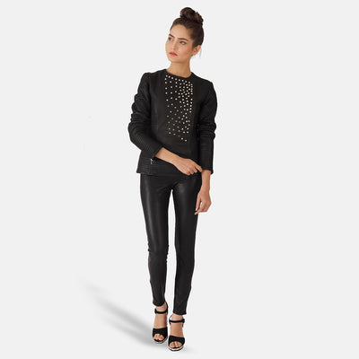 Celeste Studded Black Leather Jacket