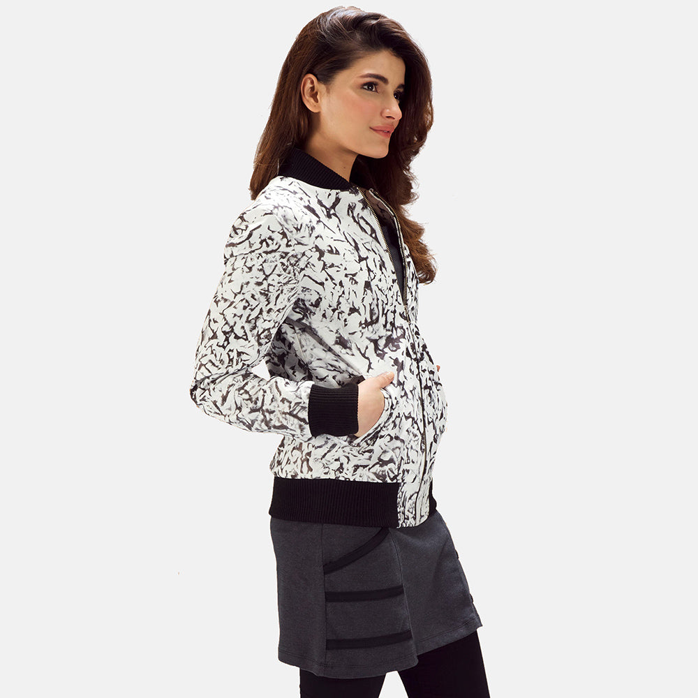Donna Blake White Leather Bomber Jacket