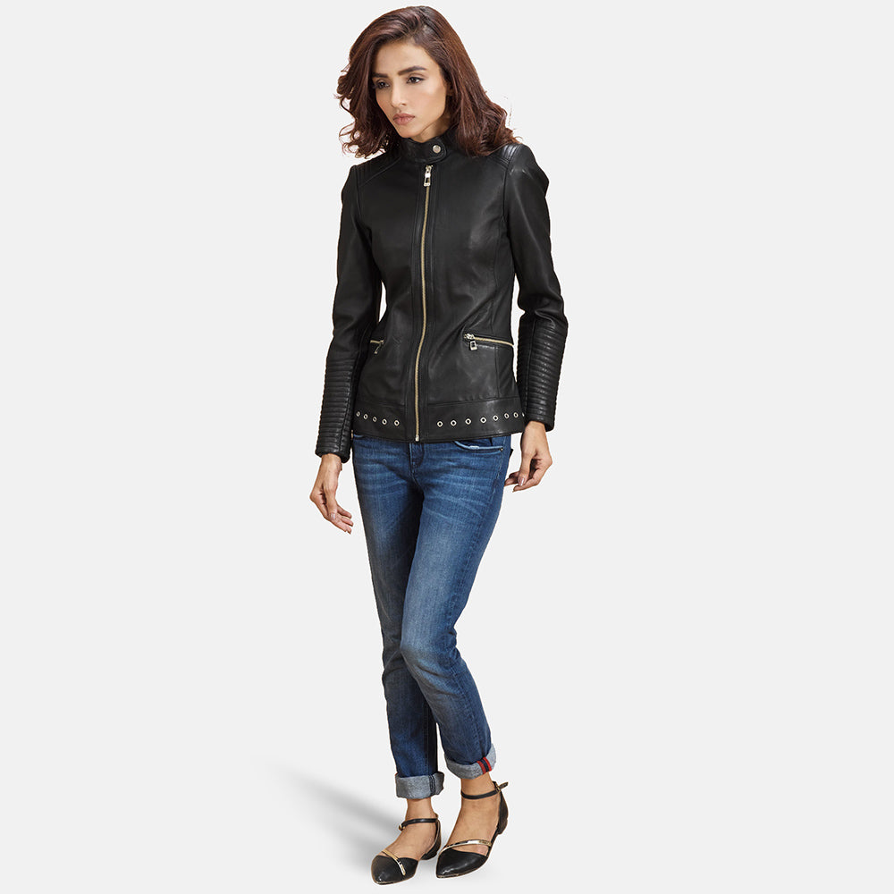 Haley Ray Black Leather Biker Jacket