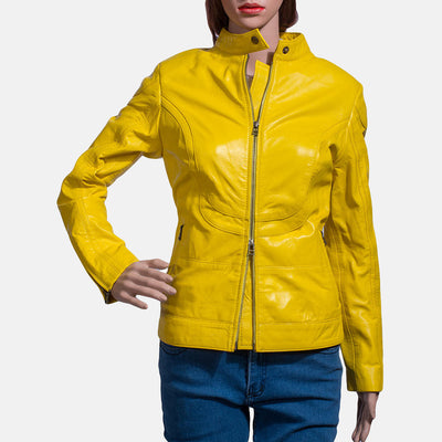 Mystic Yellow Leather Biker Jacket