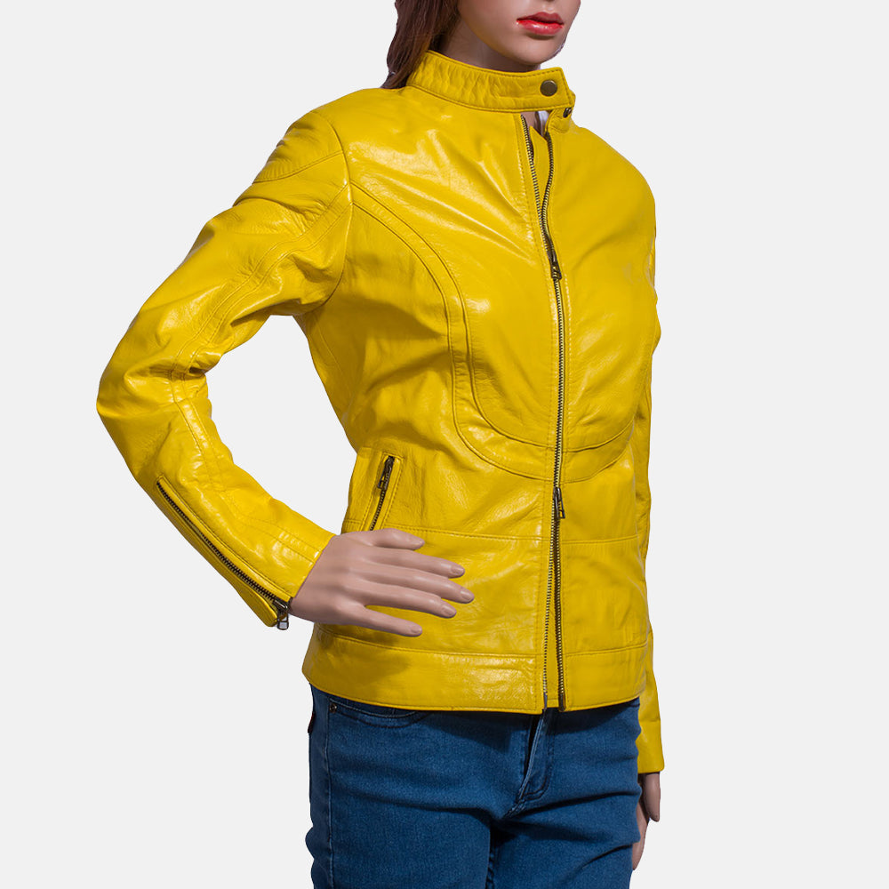 Mystic Yellow Leather Biker Jacket