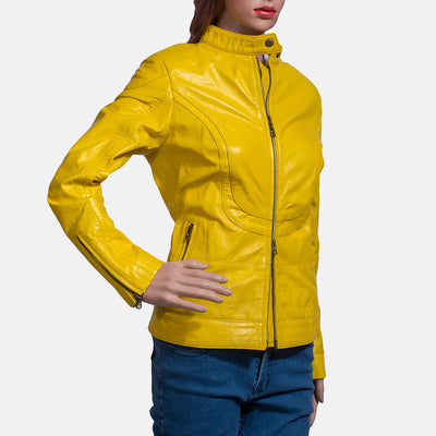 Mystic Yellow Leather Biker Jacket