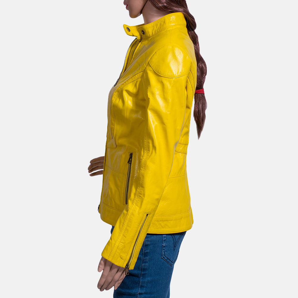 Mystic Yellow Leather Biker Jacket