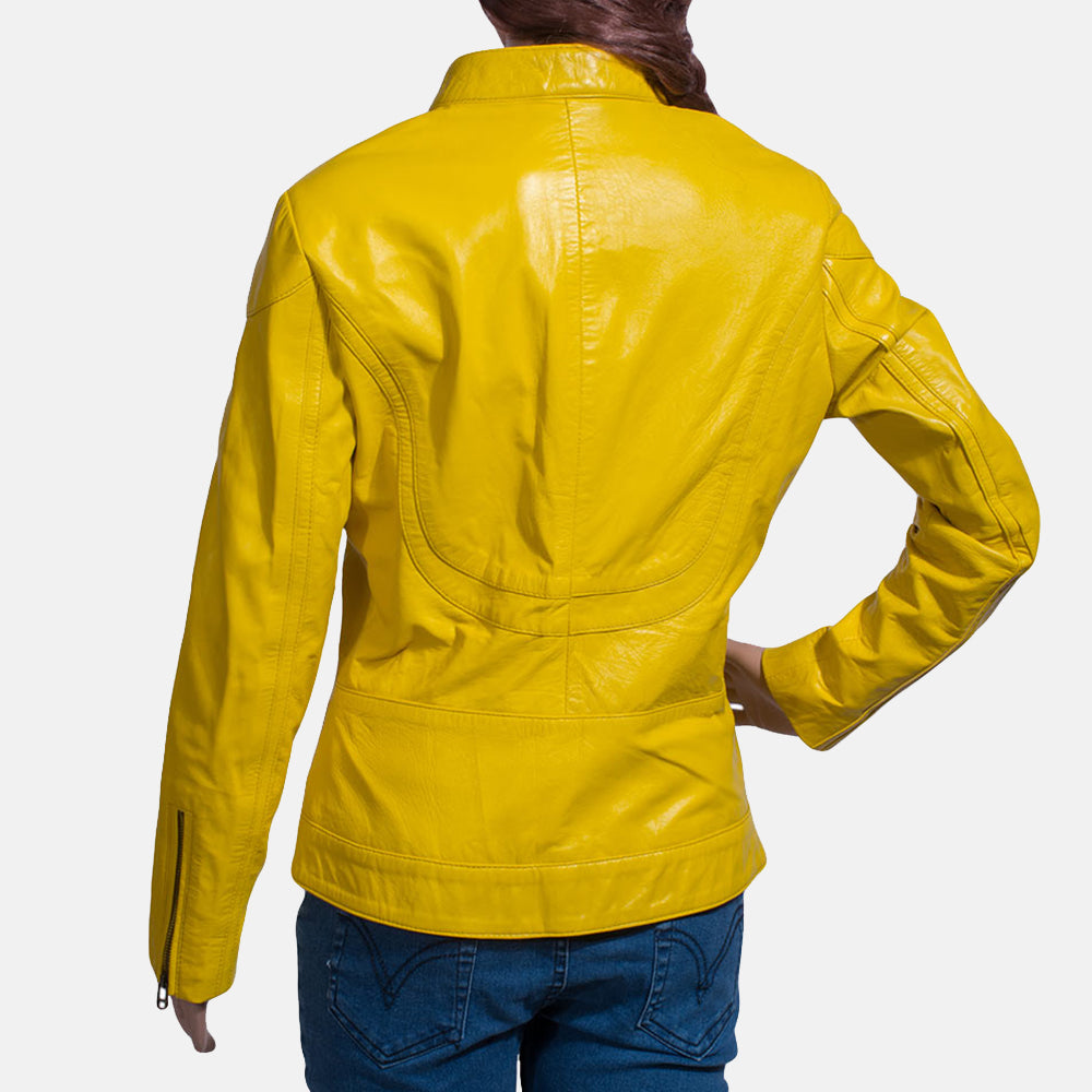 Mystic Yellow Leather Biker Jacket
