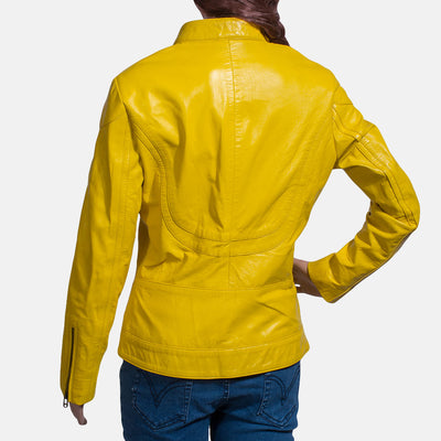 Mystic Yellow Leather Biker Jacket