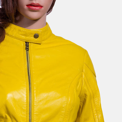 Mystic Yellow Leather Biker Jacket