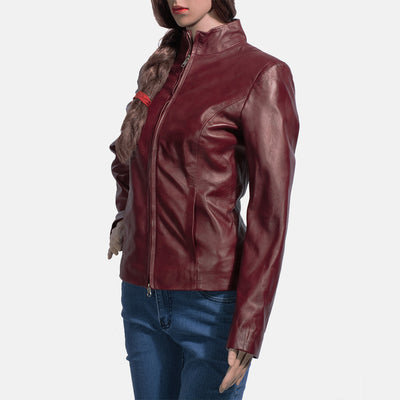 Rumella Maroon Leather Biker Jacket