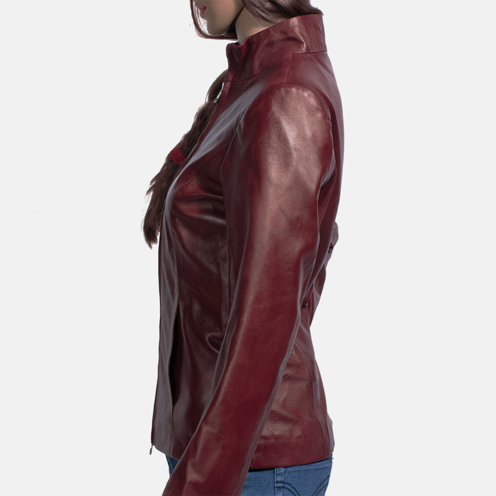 Rumella Maroon Leather Biker Jacket