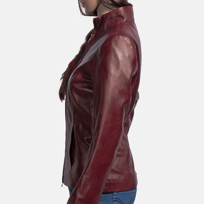 Rumella Maroon Leather Biker Jacket