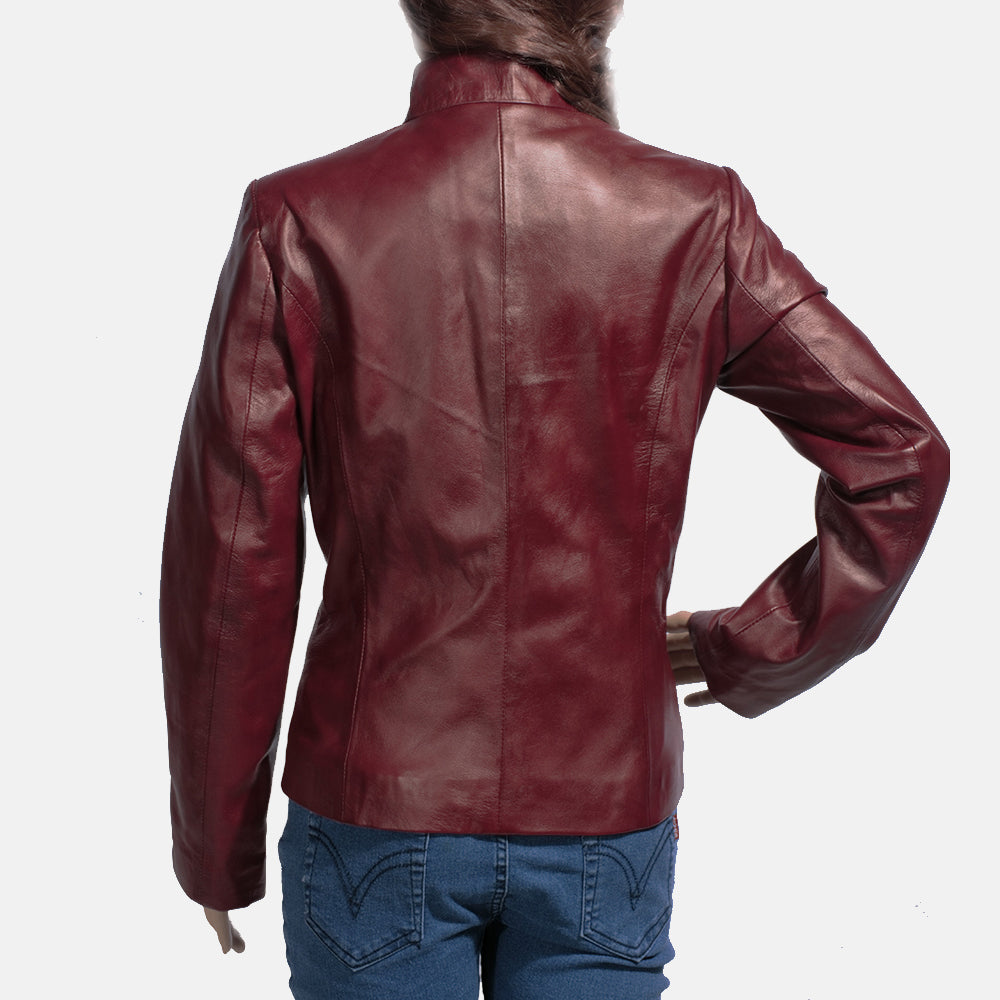 Rumella Maroon Leather Biker Jacket