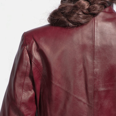 Rumella Maroon Leather Biker Jacket