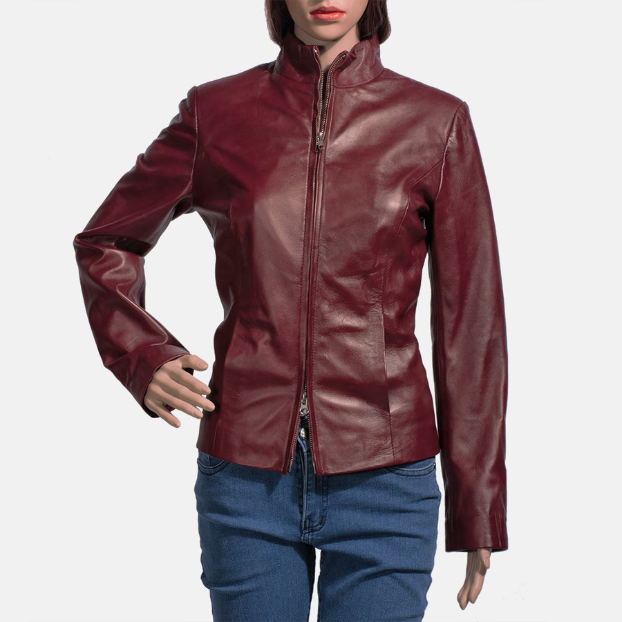 Rumella Maroon Leather Biker Jacket