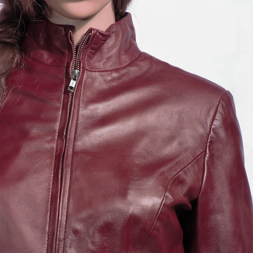 Rumella Maroon Leather Biker Jacket