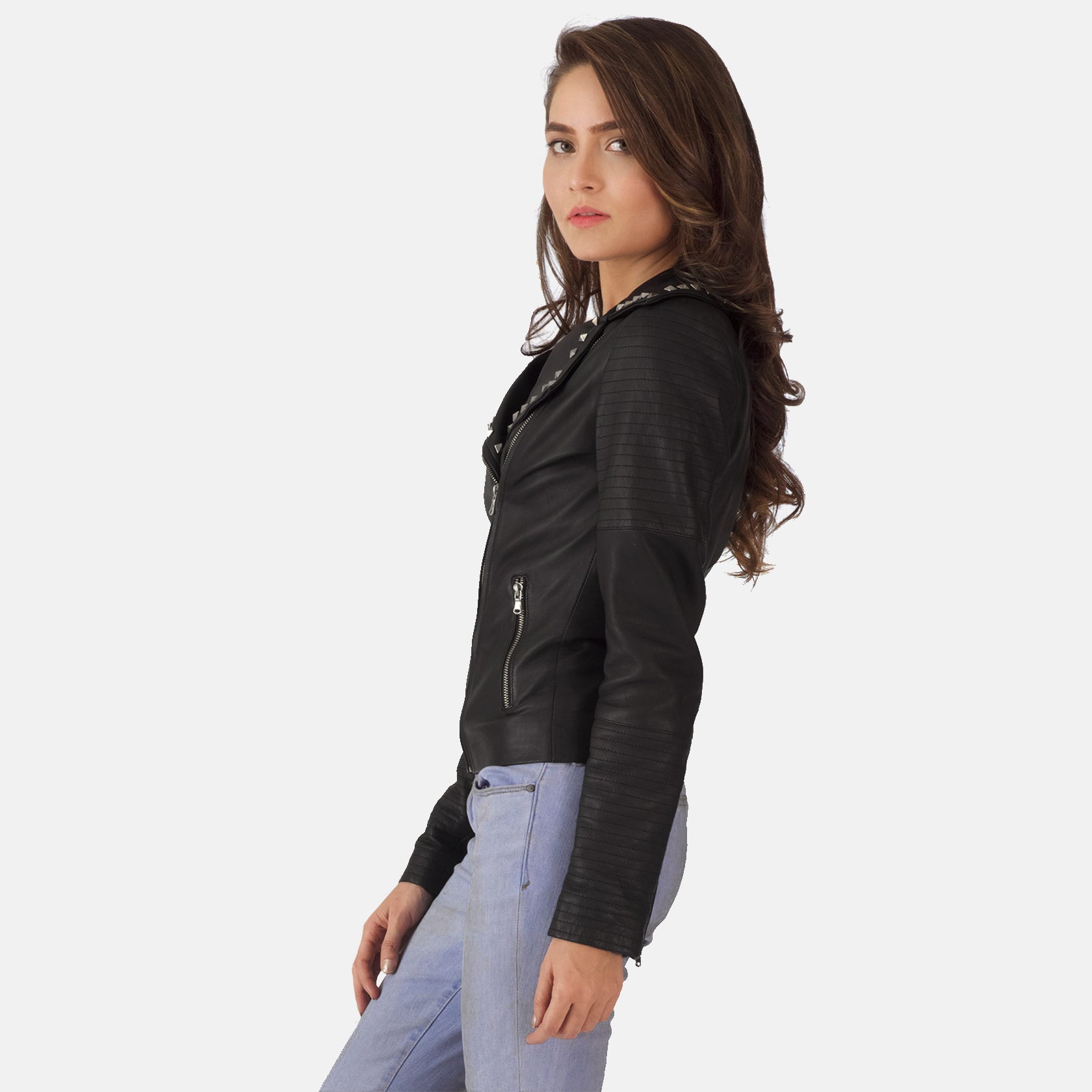 Sally Mae Studded Black Leather Biker Jacket