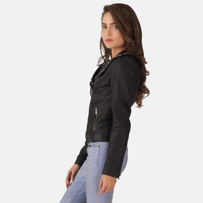 Sally Mae Studded Black Leather Biker Jacket