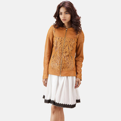 Sandy Tan Dye Leather Biker Jacket