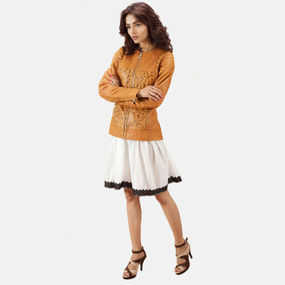 Sandy Tan Dye Leather Biker Jacket