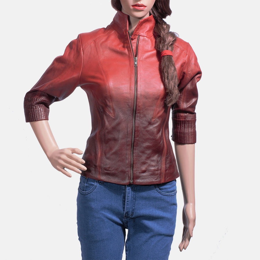 Stacy Spice Red Leather Biker Jacket