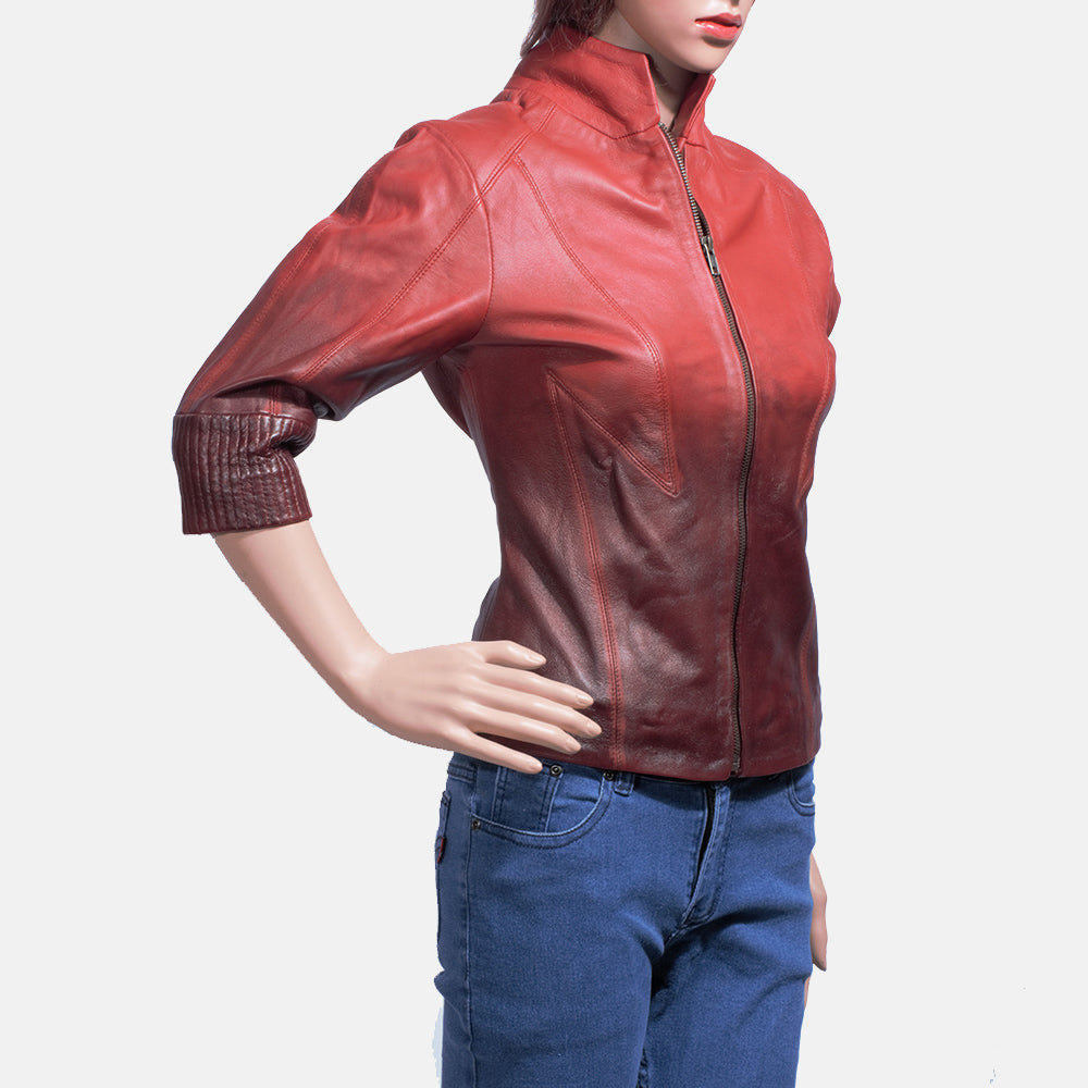 Stacy Spice Red Leather Biker Jacket