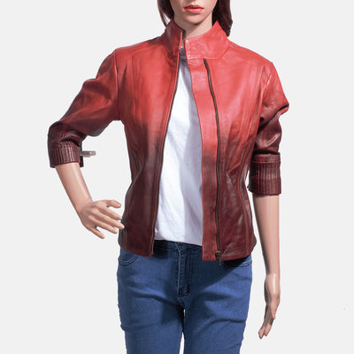 Stacy Spice Red Leather Biker Jacket